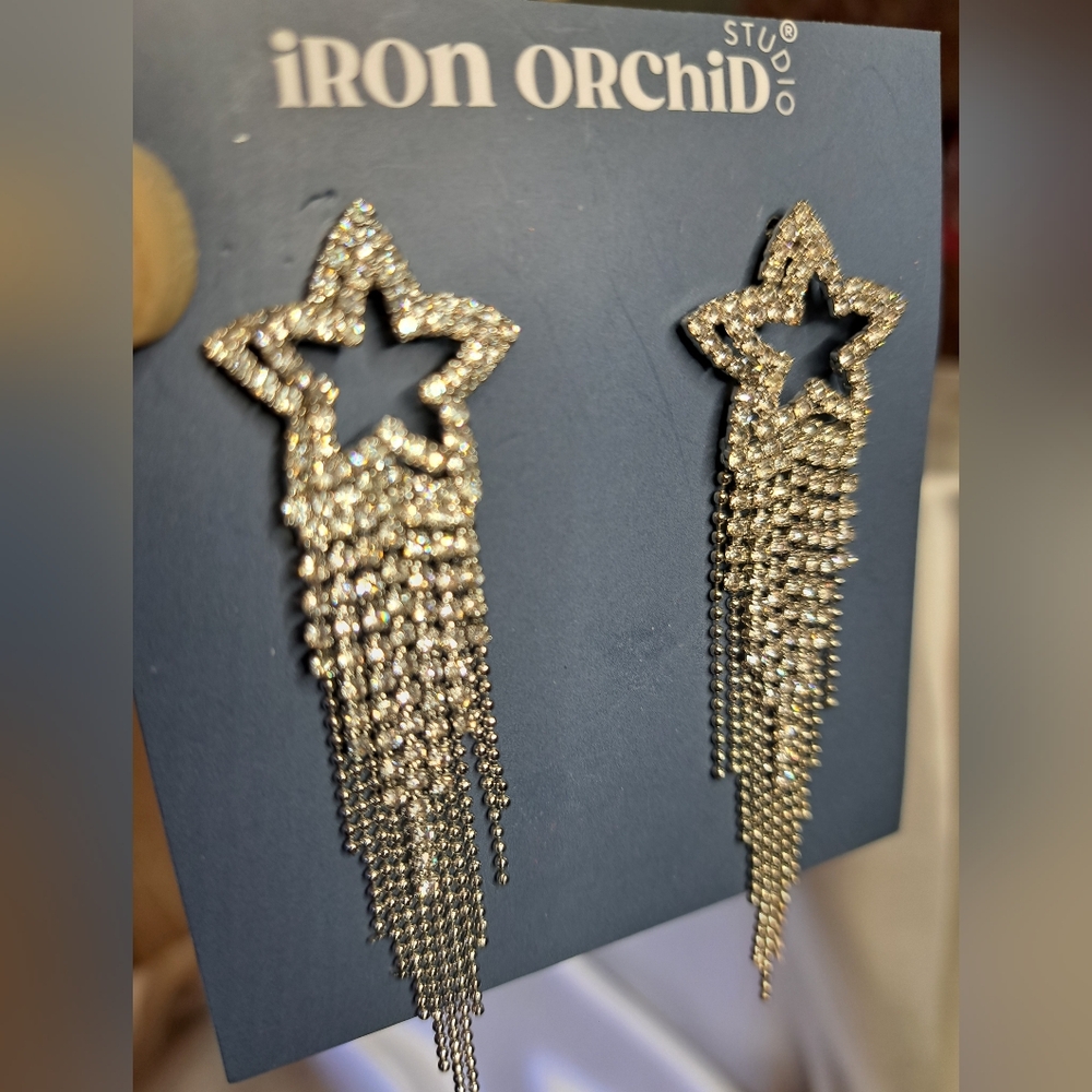 Silver Star Fringe Earrings